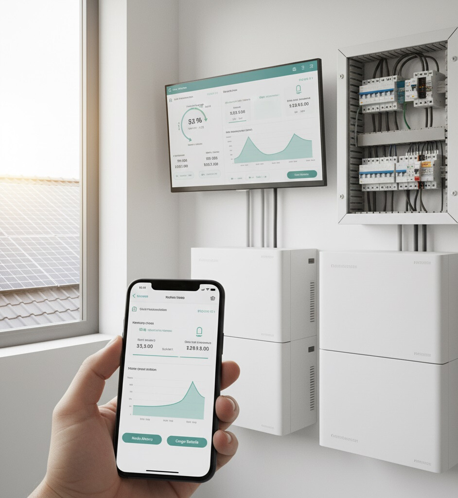 Panel de domótica gestionando batería e inyección a red