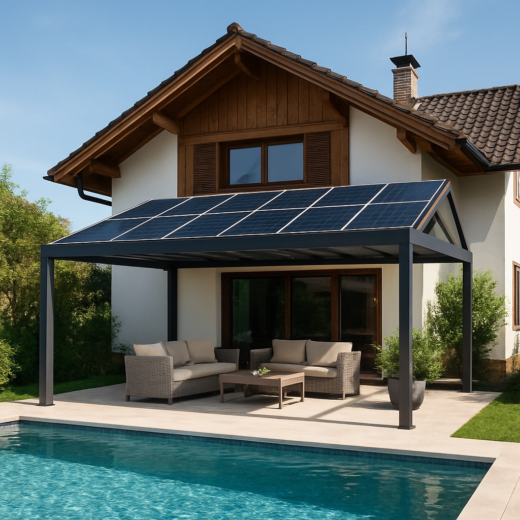 Pérgola solar moderna en terraza residencial